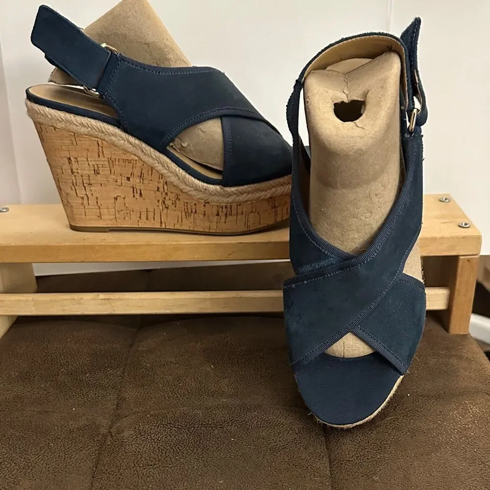 Franco Sarto Taylor Navy Blue Wedge Sandals